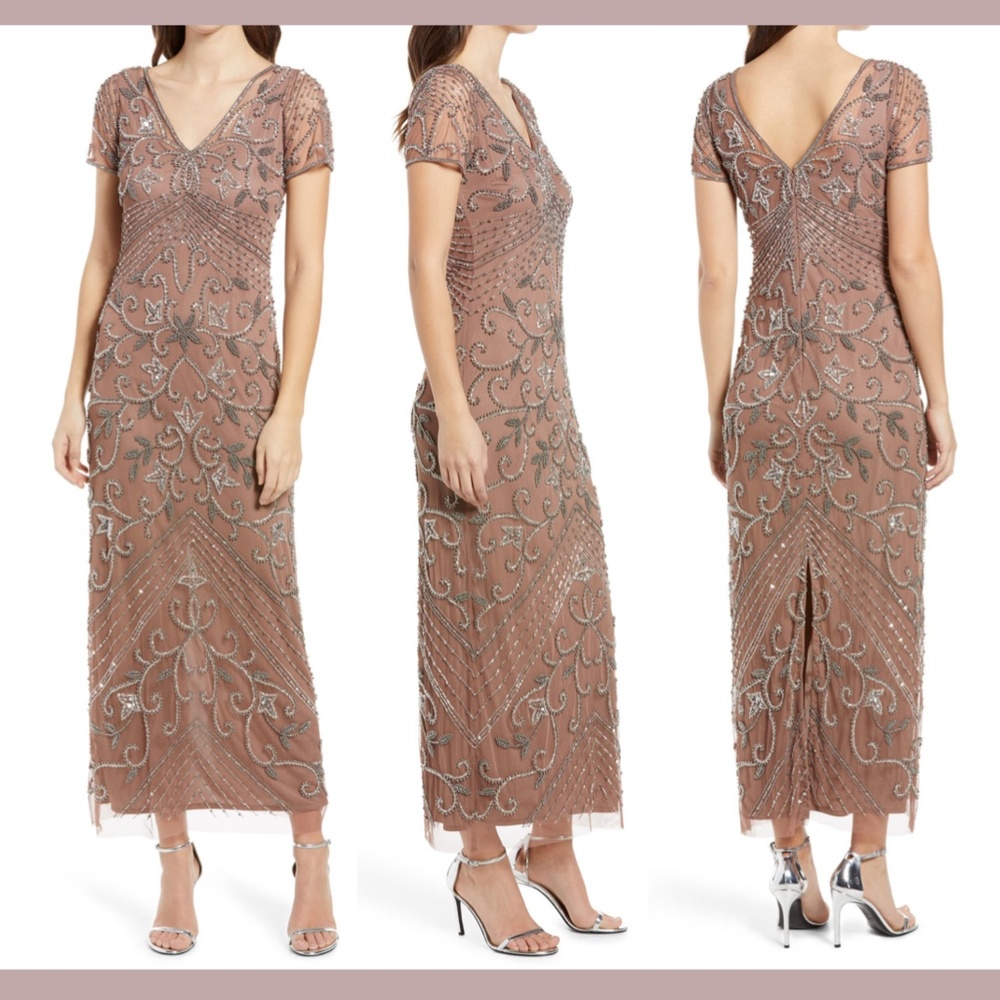 NEW $238 Pisarro Nights [SZ 4 ] Beaded Longline‎ Gown in Mauve